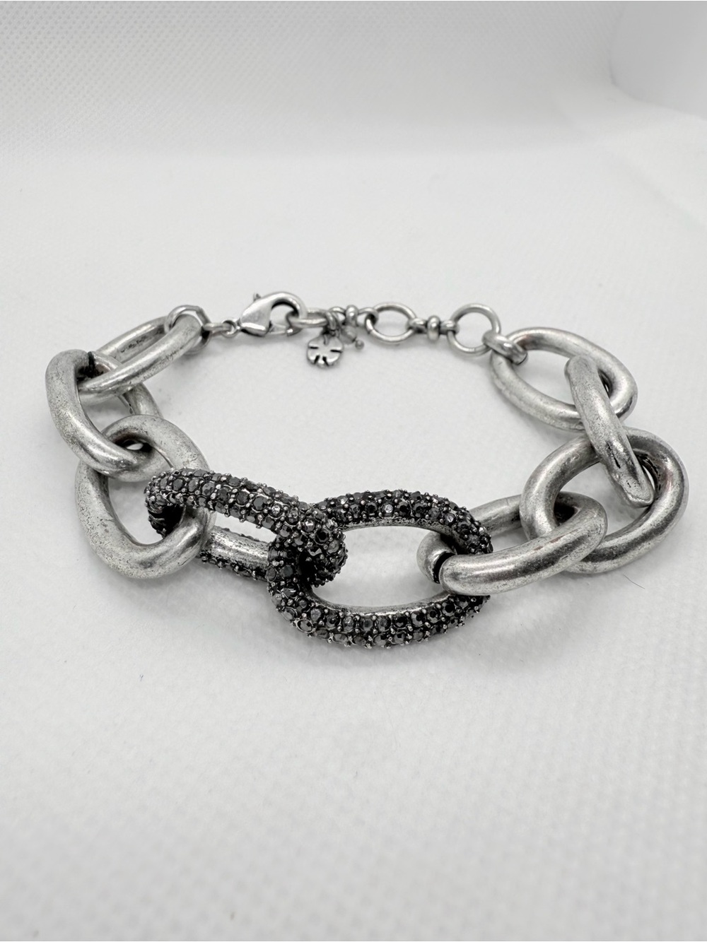 Lucky Silver Link Bracelet with Black Pave Accent